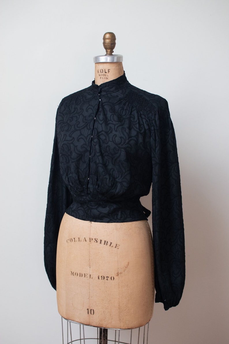 Antique Embroidered Blouse Victorian Edwardian Bishop Sleeve Shirt image 8