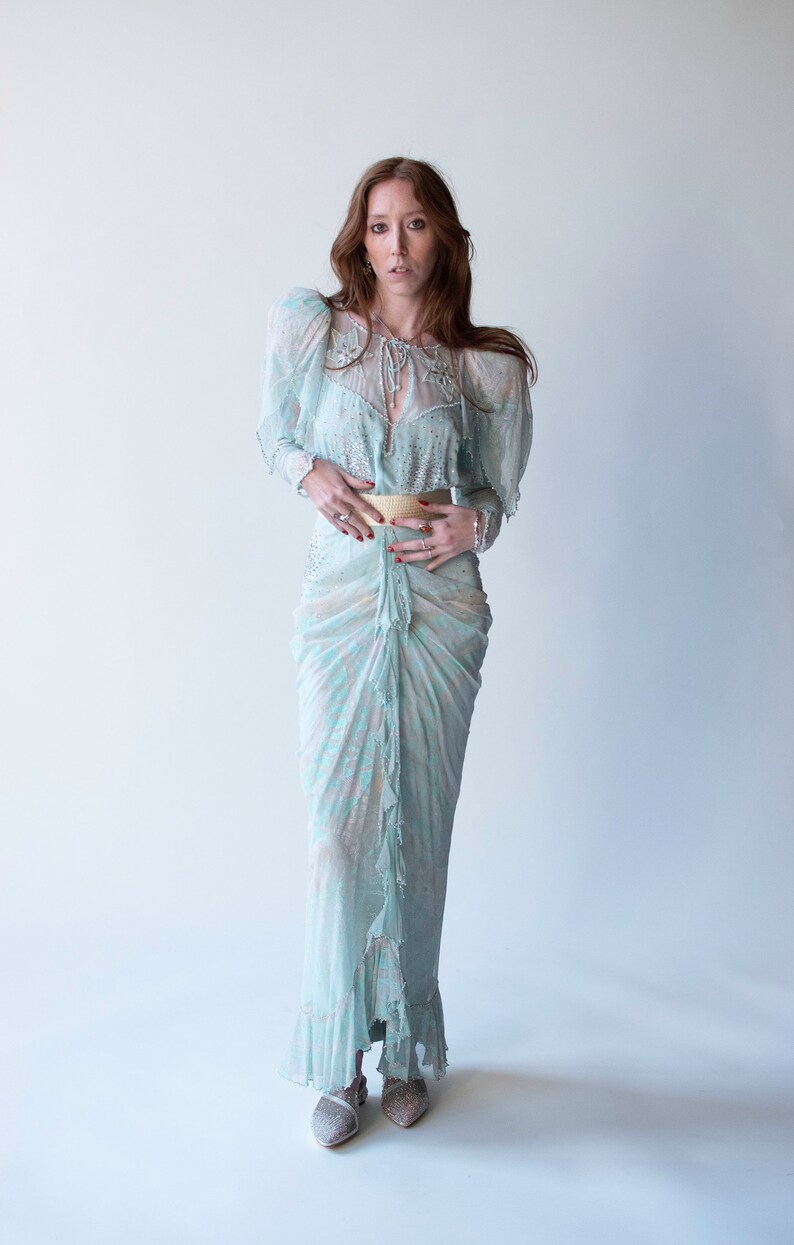 1980s Seafoam Chiffon Dress Zandra Rhodes image 7