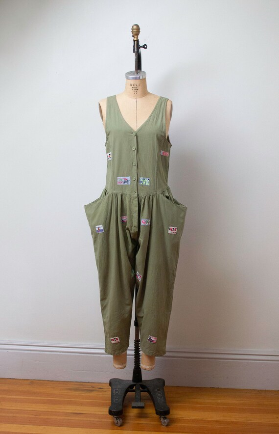 1990s Cotton Jumpsuit / Vintage 90s Patched Sculpt