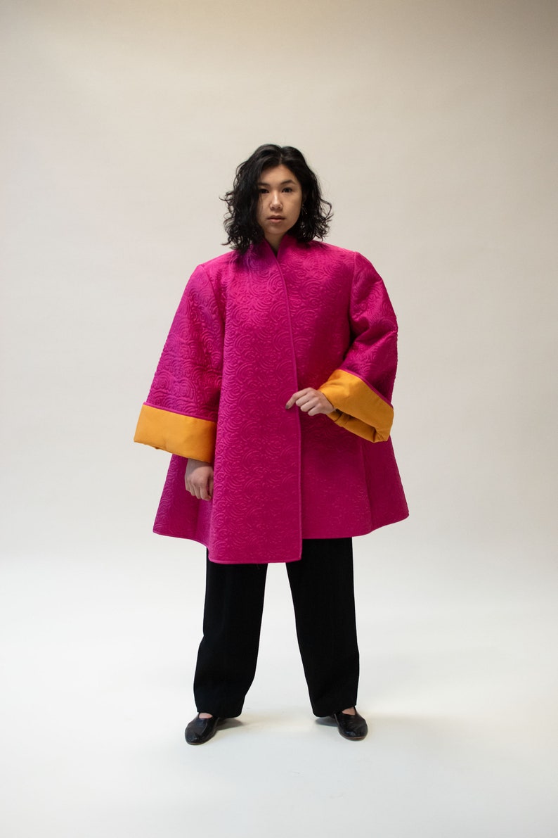 1980s Shocking Pink Quilted Coat Victor Costa image 7
