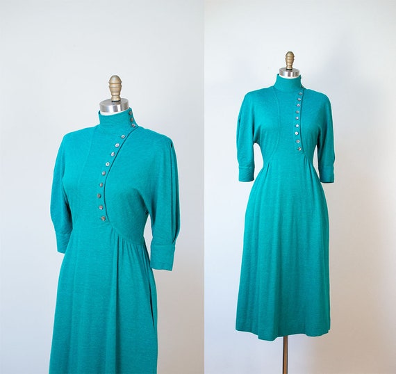 1970s Jean Muir Dress / 40s Style Wool Jersey Dres