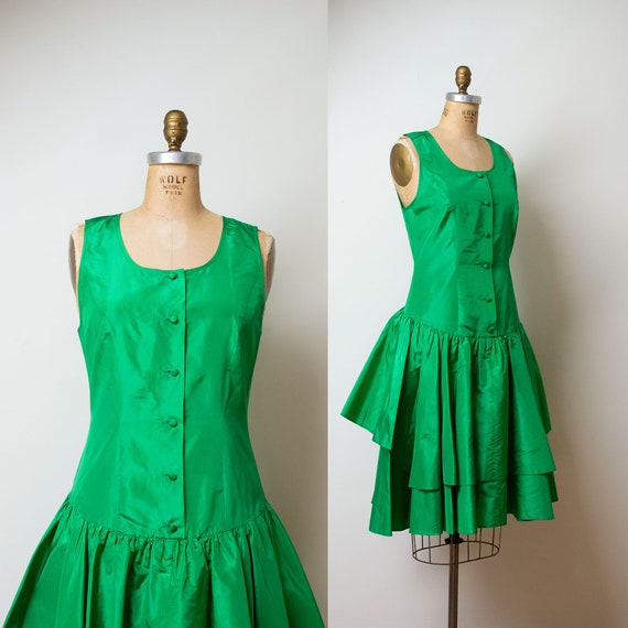 1980s Green Silk Dress / 80s Robe De Style Party D
