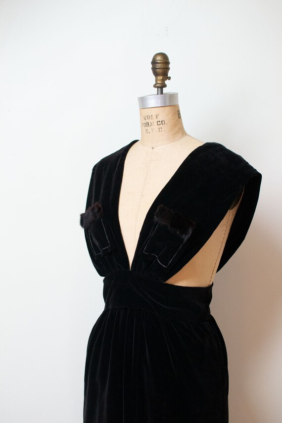 1940s Velvet Pinafore | 40s Fur Trim Dress