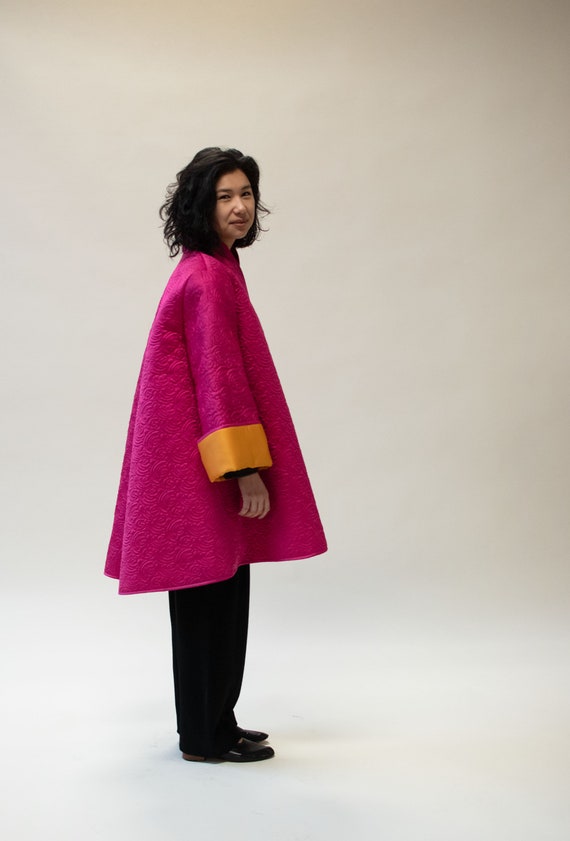 1980s Shocking Pink Quilted Coat | Victor Costa - image 2