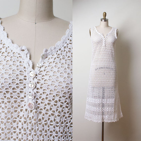 1970s Crochet Dress / 70s Sundress
