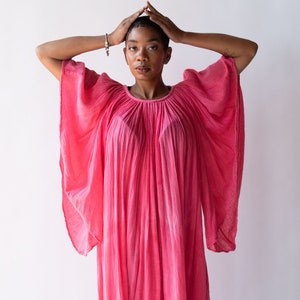 1970s Pink Gauze Angel Sleeve Dress image 4