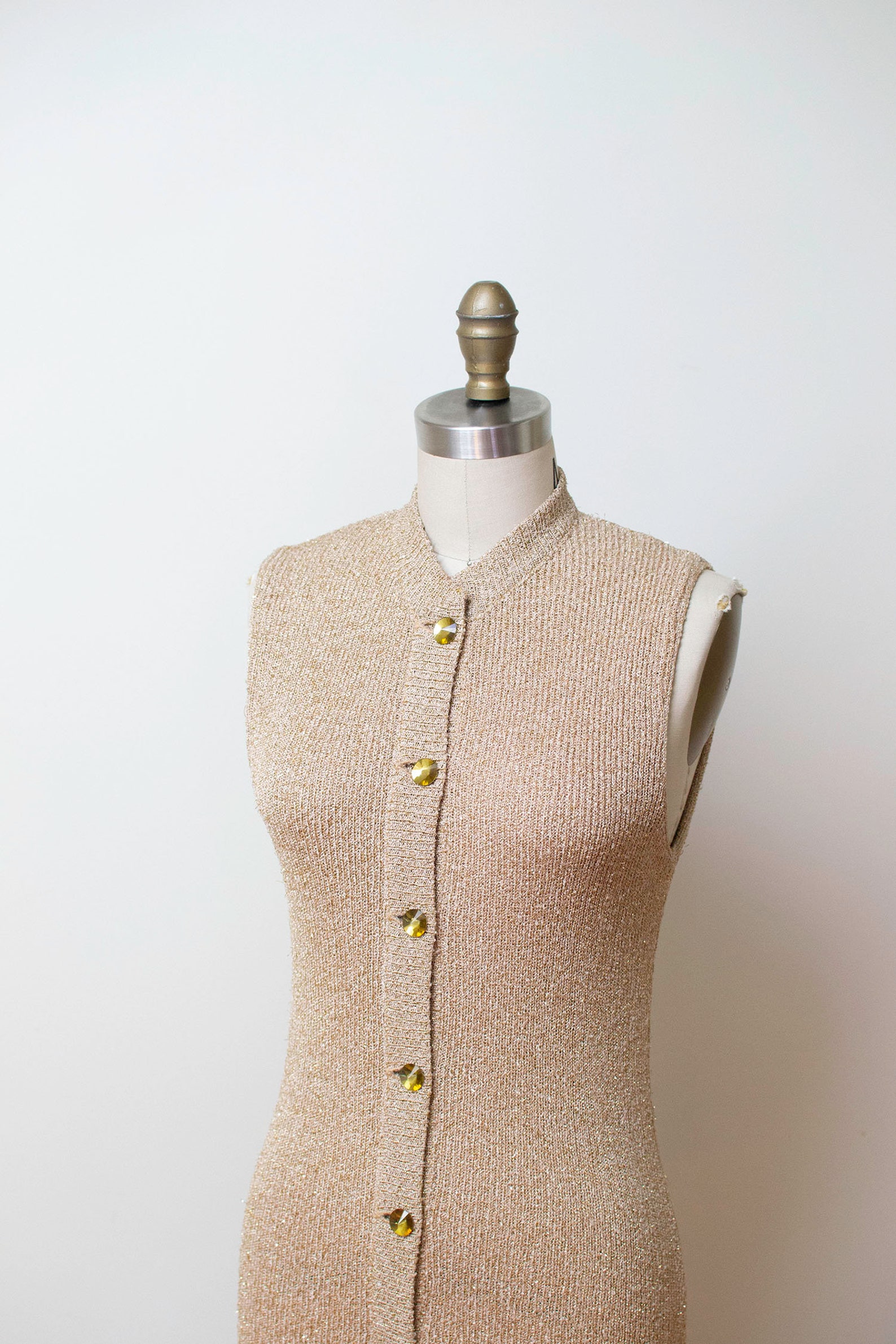 1970s Gold Lurex Sweater Vest / 70s Knit Top Beige Faceted | Etsy