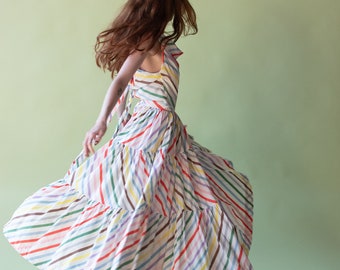 1940s Rainbow Striped Cotton Dress / 40s McMullen Sundress