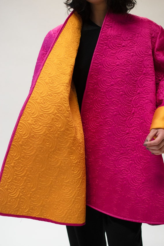 1980s Shocking Pink Quilted Coat | Victor Costa - image 5