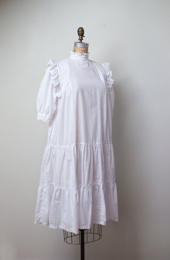 1970s Indian Cotton Dress | 1970s White Ruffled Dr