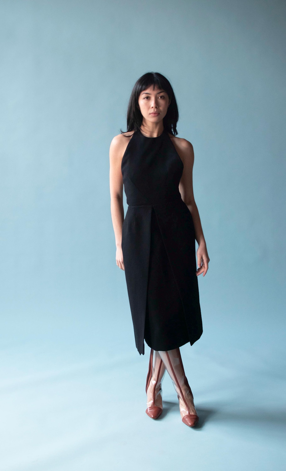 Abito nero con scollo a V anni '70 Halston Italia