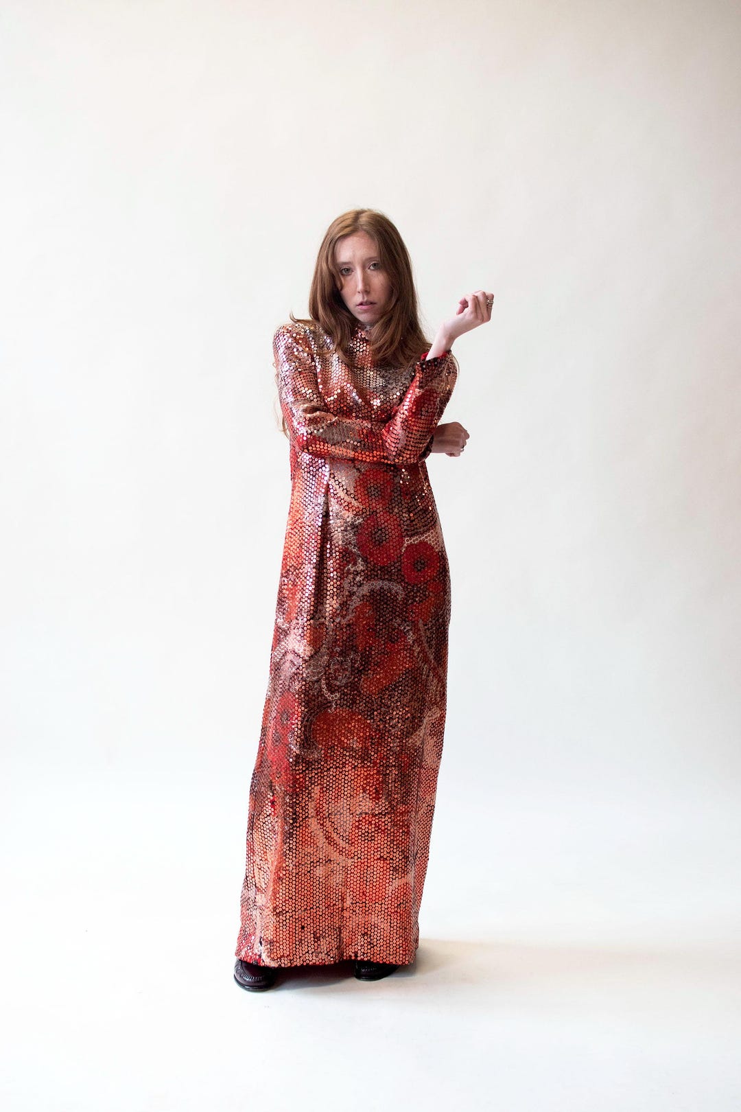 1970s Unlabeled Rainbow Colored Elaborate Sequin & Bead Detailed Dress