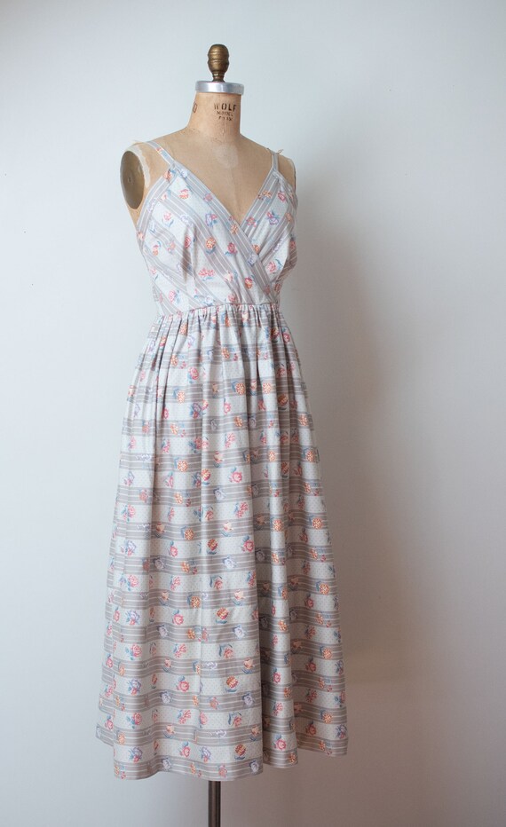 1970s Floral Print Sundress / 70s Beige Dress - image 7