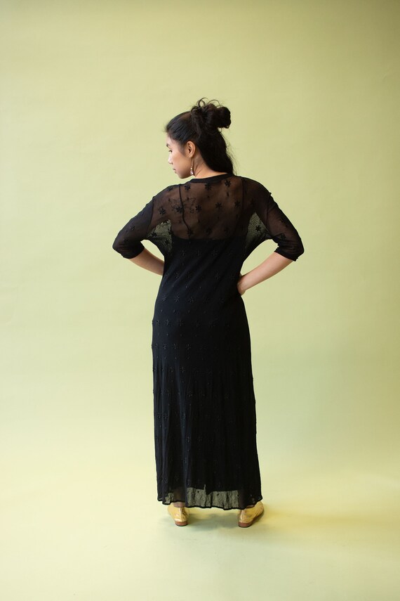 1990s Black Embroidered Mesh Dress | Vivienne Tam - image 4