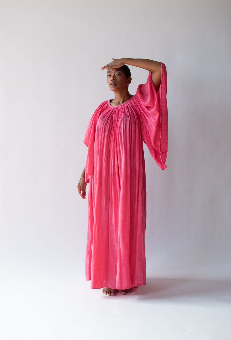 1970s Pink Gauze Angel Sleeve Dress image 6