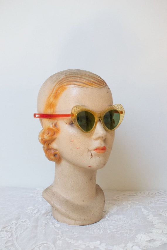 1940s Translucent Yellow Cut Out Sunglasses