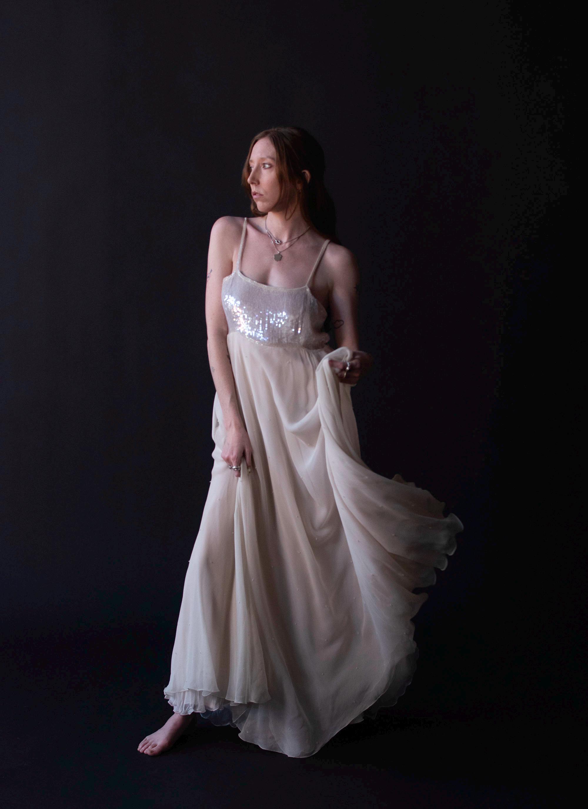 Chiffon Dress w/ Sequins | Judith Ann