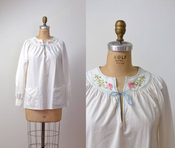 1970s Peasant Top / 70s Indian Cotton Smock Top