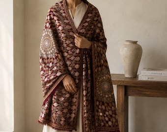 Handgefertigter Kashmiri bestickter Schal, Pashmina-Schal für Frauen, spirituelles Geschenk