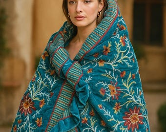Embroidered Velvet Shawl: Handmade Kashmiri Indian Wedding Wrap