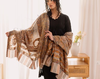 ピスタチオ パシュミナ Kanni 刺繍ショール: L ラップ (40x80 インチ