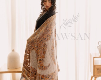 ピスタチオ パシュミナ Kanni 刺繍ショール: L ラップ (40x80 インチ