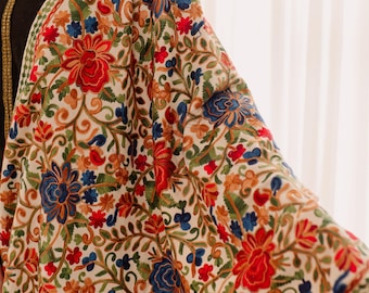 Pashmina Kashmiri Aari Embroidery Scarf, Embroidered Kashmiri Shawl, Winter Wrap, Christmas Gift