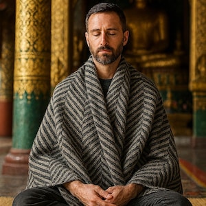 Handgewebte Yak Wolldecke / Schal: Oversized Yoga Wrap, Nepal