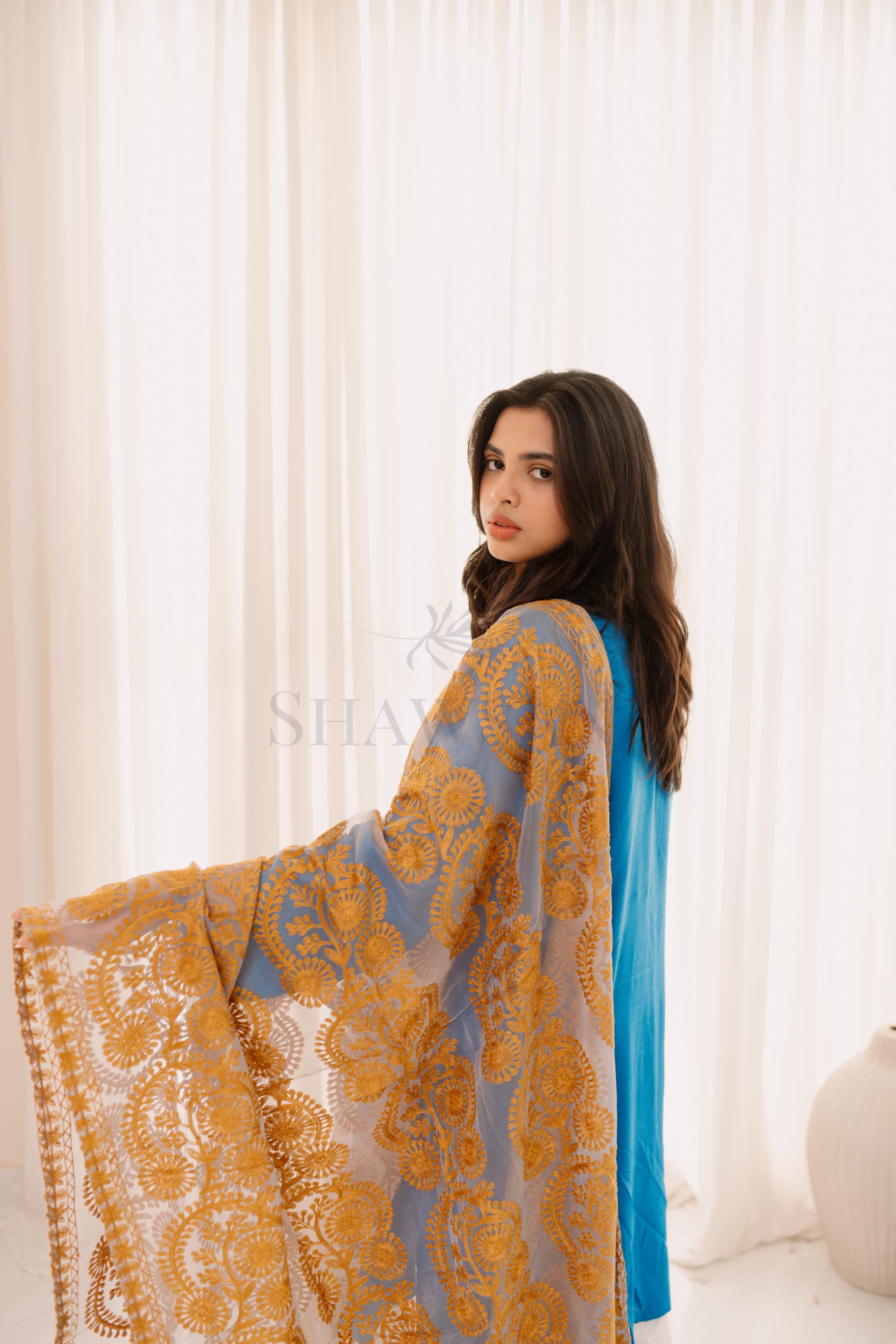 golden colour net shawl