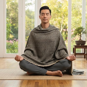 Meditation Shawl Blanket from Nepal, Lightweight Yoga Wrap for Prayer & Mindfulness – Boho Scarf Gift for Her or Him