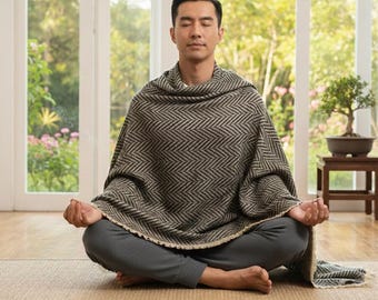 Meditation Shawl Blanket from Nepal, Lightweight Yoga Wrap for Prayer & Mindfulness – Boho Scarf Gift for Her or Him