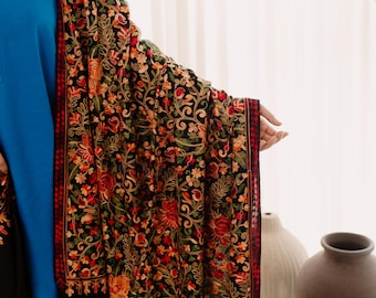 Handmade Embroidered Indian Wool Scarf: Unisex Travel Wrap