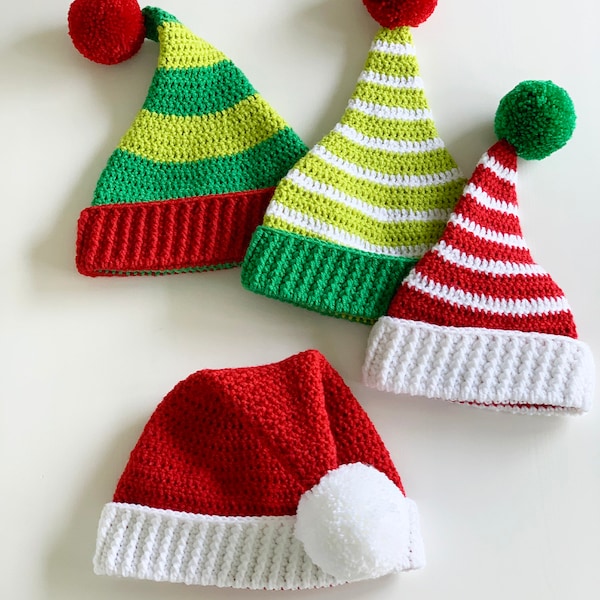 UPDATED Crochet Pattern: Santa/ Elf Hat (infant, toddler, women, and men sizes) - by Luluslittleshop