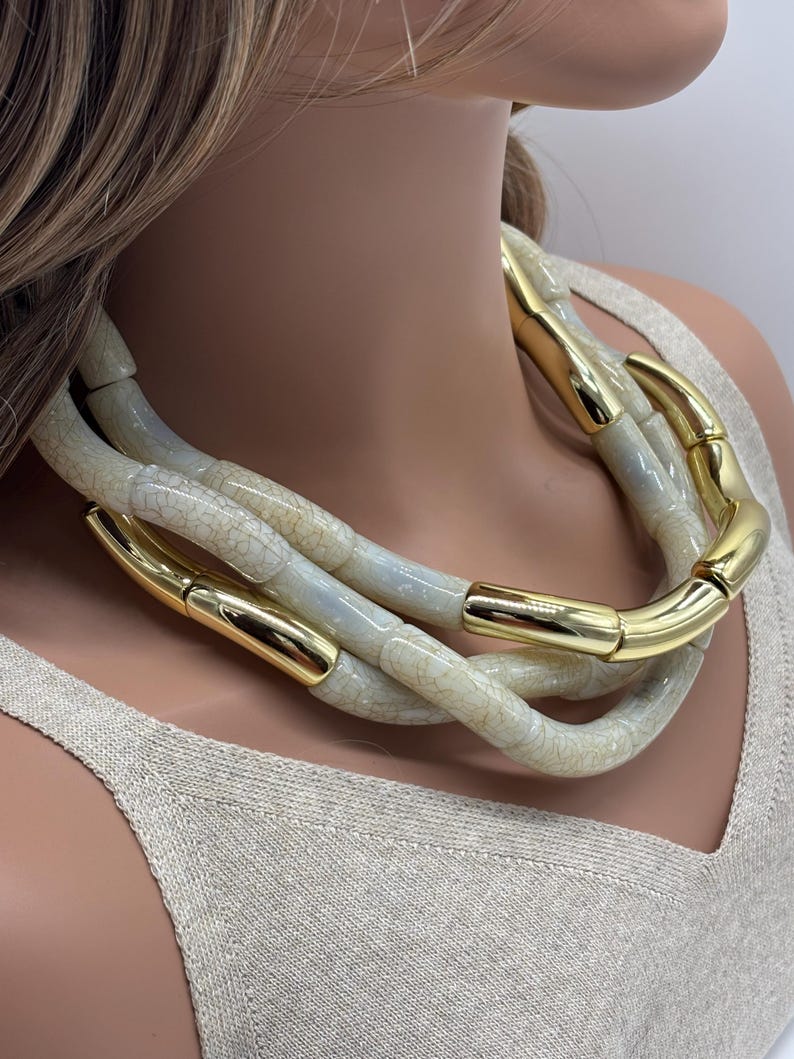 Handcrafted Luxurious Three Layered Fringe Statement Necklace main image 1