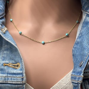Türkis Perlenkette: Vergoldete Minimalistische Kette, Layering Schmuck