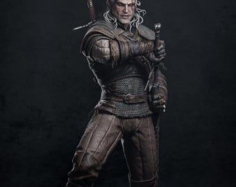 Op Geralt geïnspireerde handgeschilderde harsfiguur – Dark Fantasy Monster Hunter-verzamelbeeld voor displayplank