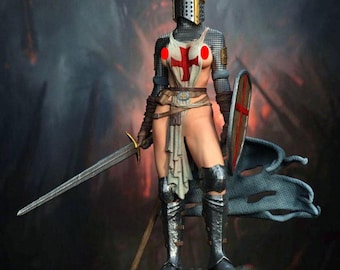 Figura de resina pintada a mano de una mujer templaria – Estatua coleccionable para exhibición