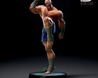 Figurine en résine peinte à la main Sagat - Statuette de collection