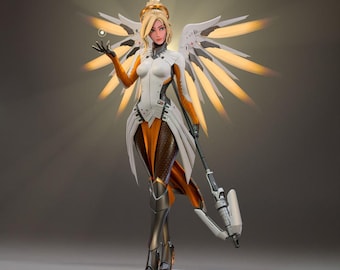 Figura de resina de Mercy Overwatch de 240 mm pintada a mano – Estatua de exhibición coleccionable