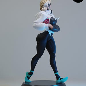 Op maat geschilderde figuur Spider Gwen | Premium 220 mm Ghost Spider Vigilante | Verzamelobject Multiverse Web-heldinbeeld, gamerkamercadeau afbeelding 3
