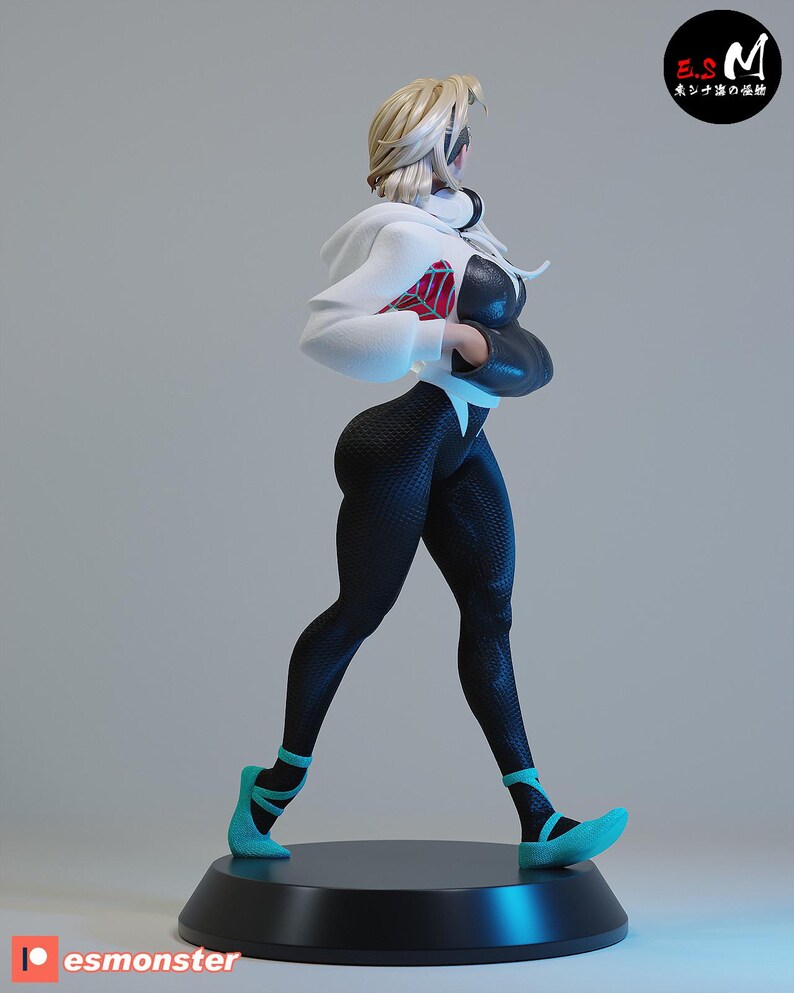 Op maat geschilderde figuur Spider Gwen | Premium 220 mm Ghost Spider Vigilante | Verzamelobject Multiverse Web-heldinbeeld, gamerkamercadeau afbeelding 3