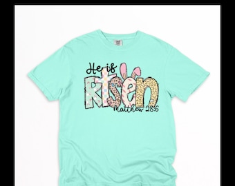 Er ist auferstandenes Ostern Shirt, Matthäus 28: 6 Häschen-Grafik-T-Stück, christliche Frühlingskleidung