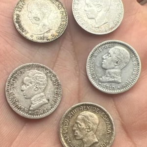 Lot de 5 pièces d'argent Alphonse XIII