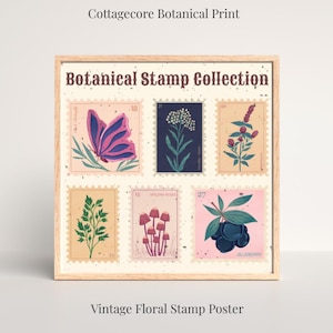 Cottagecore Botanischer Druck - Vintage Blumen Stempel Poster - quadratische Wandkunst für die Galerie