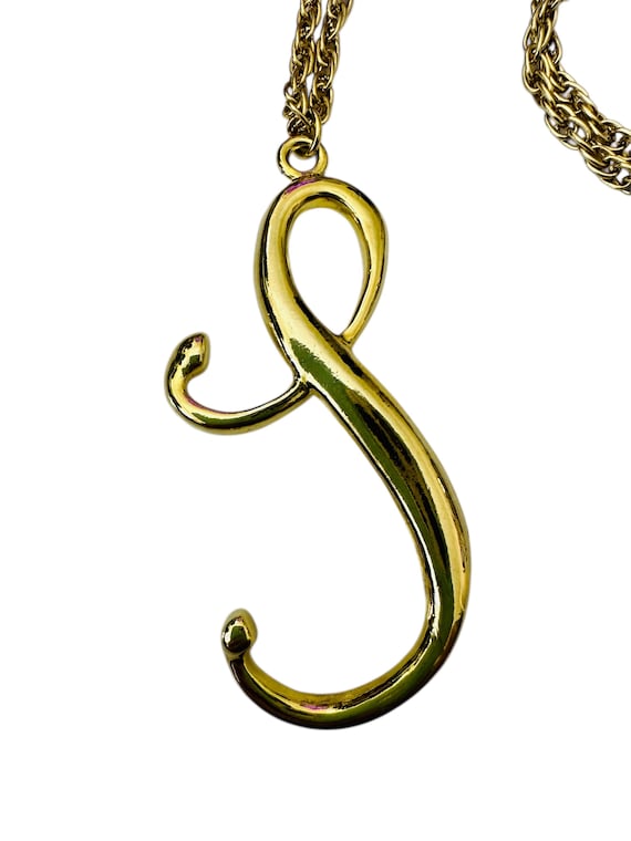 Script S Initial Necklace 24 Inch Chain Gold Tone… - image 3