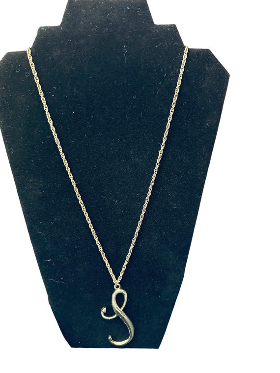 Script S Initial Necklace 24 Inch Chain Gold Tone… - image 4