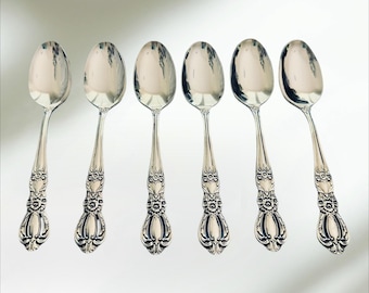 1847 Rogers Bros. Silver Plate GRAND HERITAGE (6) Teaspoons 6” 1968