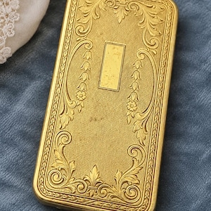 Vintage Du Barry Kompaktpuder, Richard Hudnut 1902, Edwardianische Tanztasche, goldfarbenes Kosmetiketui