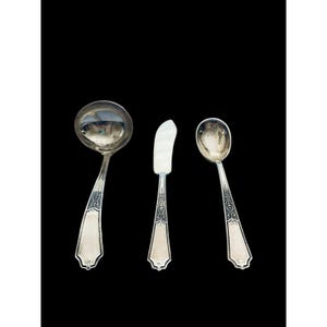 1847 ROGERS Bros. 1924 ANCESTRAL Silverplate Zuckerlöffel, Buttermesser, Schöpfkelle