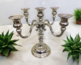 Silverplate Candelabra 5 Arm Centerpiece 10.5” Weighted Classic Design